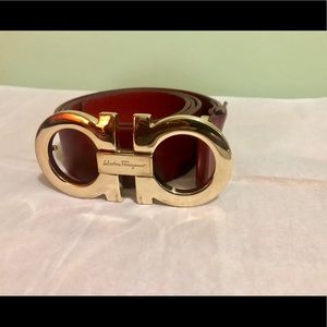 Ferragamo Ruby Red Gold Logo belt